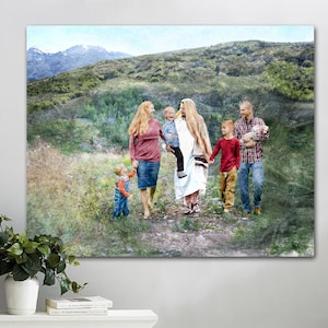Kundenspezifische Malerei Ihre Familie / Kind / geliebten Menschen zu Fuß mit Jesus Christus Taufe Mission Geschenk Alte / moderne Kleidung Personalisierte religiöse Kunst