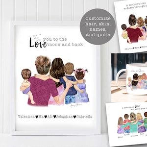 Mom Hugging children, Little Girls Boys Baby Pets Hugging Mom/Grandma Granddaughter/Son Dog Cat Custom Gift Watercolor, Custom Gift for Mom