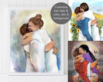 First Day In Heaven Painting - I HELD him And Would Not Let Him Go Reprint, Jesus hugging loved one, Custom Memorial Gift, Art Print