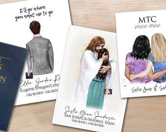 Missionary Watercolor Portrait Personalized Illustration Art Custom Companion LDS Care Package Called to Serve Elder/Sister Jesus Christ Hug