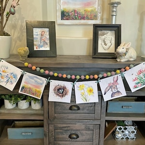 Watercolor Spring Garland: Bunny, Tulips, Daffodils (Digital Download)