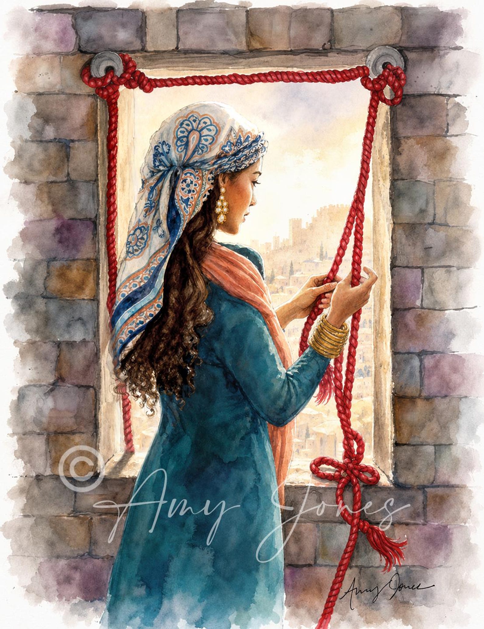 Rahab Painting, Christian Art Print, Rahab at Window, Bible Stories Art ...