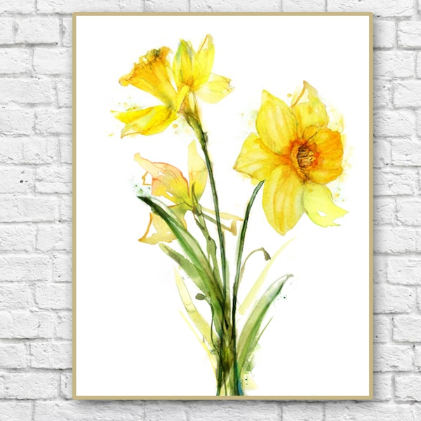 Yellow Daffodils Painting | Floral Watercolor Print | Daffodils Art Print |  Farmhouse Decor | Spring Floral Painting