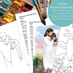 Jesus Holding Child Line Art | Watercolor and Acrylic Painting Guides (Digital Download)