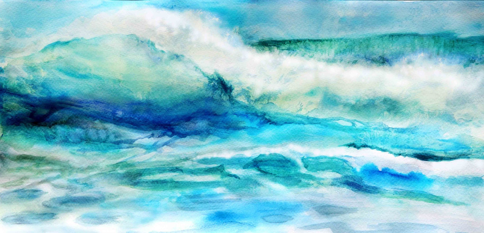 Watercolor Beach Wall Art of Ocean Waves Done in Blues Teals Etsy
