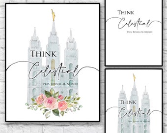 Think Celestial, LDS Conference Quotes, LDS Home Decor, President Nelson, General Conference, Art Print, Mug, Pillow Cover