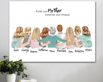 Mother hugging children, Gift for Mom, mother portrait, gift for Grandma, Custom art, Mother quote, Illustration Drawing , Personalize