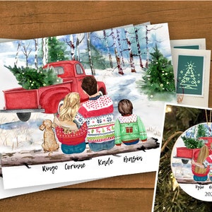Maglioni di Natale Famiglia / Coppia Acquerello Personalizzato Arte Stampa Tazza Ornamento di Natale Rosso Camion Biglietti di Auguri personalizzati Regali personalizzati