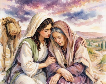 Lámina artística de Rut y Noemí / Arte cristiano para pared / Obras de arte bíblicas sobre mujeres / Rut 1:16 / Regalo SUD para mujeres / Descarga digital disponible