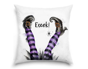 Purple Striped Witch Tights Pillow: Halloween Fall Decor