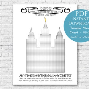 Kaart Salt Laketempel voor gezin of wijk, digitale pdf-download, voortgangsverslag van je doelen op het gebied van tempelwerk/familiegeschiedenis, LDS-tempelposter