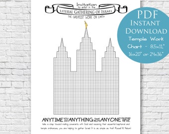 Salt Lake Temple chart for family or ward, PDF digital download, record progress on your Temple work/family history goals, LDS temple poster