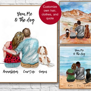 Custom Couple Dad/Daughter Dog Cat Portrait Illustration Personalized Husband/Wife Anniversary Valentine Fathers Day Gift Watercolor Drawing