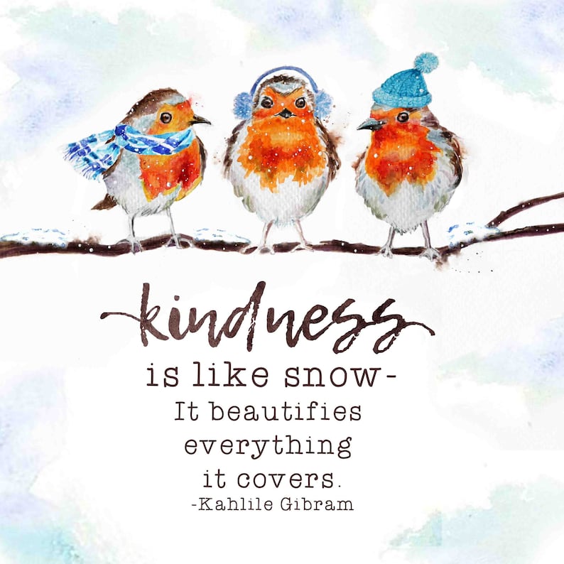 Winter Robins Watercolor bird friends bundled up for cold image 1