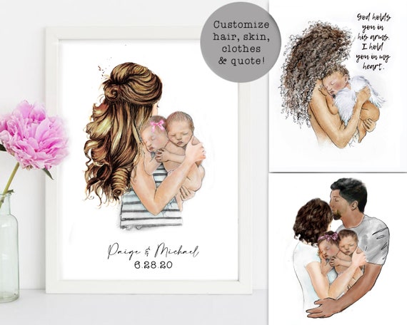 Mere Nouveau Ne Bebe Aquarelle Dessin Maman Papa Bebe Etsy Canada