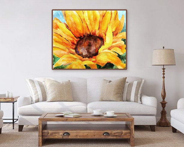 Yellow Sunflower Watercolor Painting of Beautiful Large - Etsy