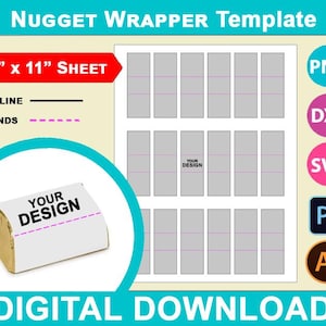Nugget Mini Chocolate Wrapper Template, Canva, SVG, DXF, Dwg, Ai, Png, Psd, PDF 8.5&quot;x11&quot; sheet, Printable