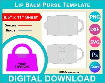 Plantilla para porta-regalo de bálsamo labial, caja plegable para bálsamo labial por sublimación, personalice su propio diseño, SVG, DXF, Dwg, Ai, Png, Psd, PDF 8.5" x 11"
