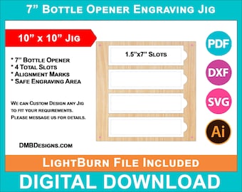 Gravuremal voor flesopener, 4 rasters 7" sleuven sjabloongids, SVG, LightBurn, xtool, omtech-laser CO2, digitale download