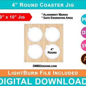 4 inch Circle Coaster Engraving Jig, 4 Grid Coaster Template, SVG, LightBurn, xtool, omtech laser CO2, Digital Download