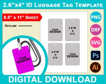 Sjabloon bagagelabel, sjabloon voor sublimatie, Canva, Svg, DXF, Dwg, Ai, Png, Psd, PDF Vel 8,5 x 11 inch, Afdrukbaar