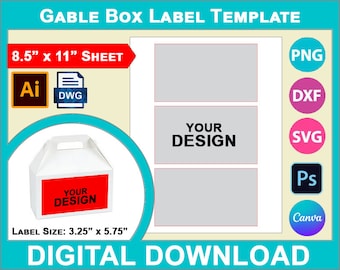 3.25x5.75 Gable Box Label Template, DIY label template, Canva, svg, DXF, Dwg, Ai, Png, Psd, PDF 8.5"x11" sheet, Printable
