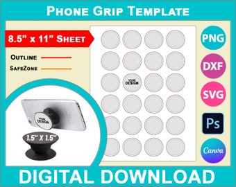 Feuille de modèle pour sublimation de support de poignée de téléphone, modèle de poignée de téléphone, modèle de sublimation de support de téléphone SVG, DXF, Png, PSD, 8,5 x 11 po