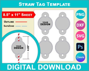 Stro tag sjabloon, aangepaste partij decor SVG-tags, lege sjabloon, Canva, SVG, DXF, Dwg, Ai, PNG, Psd, PdF 8,5 "x 11" blad, afdrukbaar