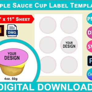     Apfelsauce Cup Label Vorlage Aufkleber, 4 Unzen Apfelsauce, SVG, DXF, Dwg, Ai, Png, Psd, PDF 8,5 &quot;x11&quot; Blatt, Printable