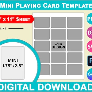 Miniaturowy szablon karty do gry, Canva, SVG, DXF, Dwg, Ai, Png, Psd, PDF 8,5"x11" arkusz, do druku