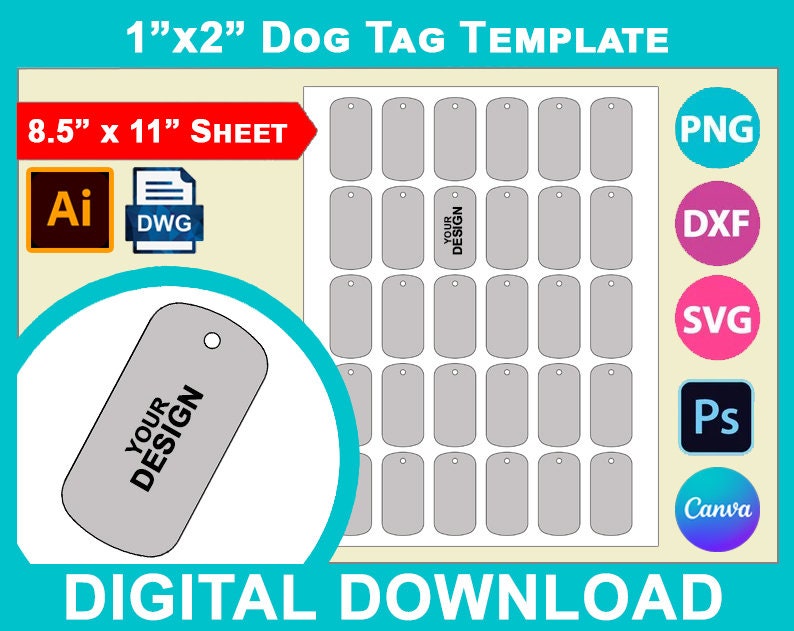 Dog Tag Template, Dog Tag Template, Canva, SVG, DXF, Dwg, Ai, Png, Psd
