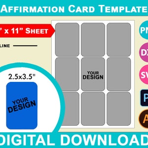 Modelo de cartão de afirmação, cartão de afirmação svg, Canva, SVG, DXF, Dwg, Ai, Png, Psd, folha PDF 8,5"x11", para impressão