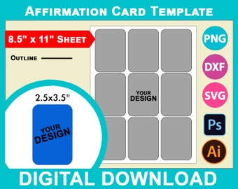 Szablon karty afirmacji, karta afirmacji svg, Canva, SVG, DXF, Dwg, Ai, Png, Psd, PDF 8,5"x11" arkusz, do druku