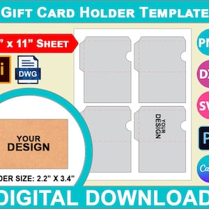 Geschenkkartenhülle Umschlag Vorlage 6,5 x 9 cm, Canva, SVG, DXF, Dwg, Ai, Png, Psd, PDF 8,5 x 11 Zoll Blatt, Printable
