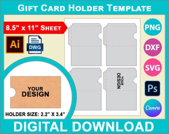 Modèle d'enveloppe pour porte-cartes cadeau 2,2 x 3,4 pouces, feuille Canva, SVG, DXF, Dwg, Ai, Png, Psd, PDF 8,5 x 11 pouces, imprimable