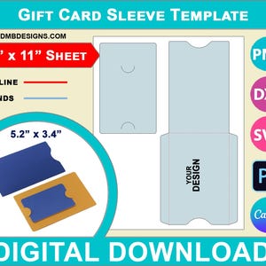 ギフト カード ホルダー スリーブ テンプレート 5.2" x 3.4"、Canva、SVG、DXF、Dwg、Ai、Png、Psd、PDF 8.5"x11" シート、印刷可能