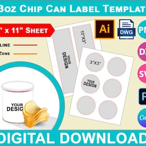 Chip Can 1,3 Unzen 37g Topper Vorlage, Chip Tube Dose Printable DIY, Erstellen Sie Ihr eigenes Design, PsD, PNG, SvG, DxF, Printable 8,5 "x 11"