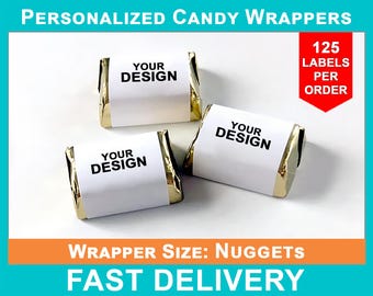 Custom Nugget Candy Labels, Nugget Mini Chocolate Wraps, Wedding Chocolate Bar Wrappers, Mini Wedding Candy Chocolate Sticker