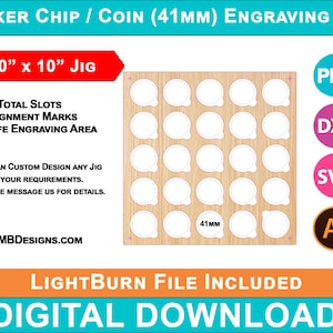 Poker Chip 41mm Diameter Engraving Jig, 25 Round Circle Coin Grid Slots Template, SVG, LightBurn, xtool, omtech laser CO2