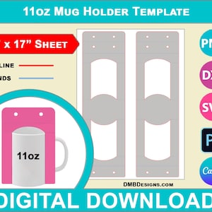 11oz Mug Holder Template, Mug Box Template, Mug Gift Box Template, Canva, SVG, DXF, Dwg, Ai, Png, Psd, PDF 11"x17" sheet, Printable