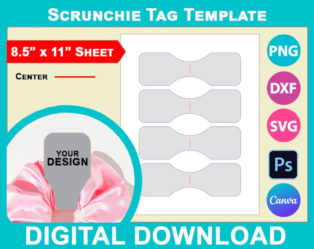 Scrunchie Tag Template, Sublimation, Canva, SVG, DXF, Dwg, Ai, Png, Psd ...