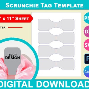 Scrunchie tag template, Sublimation, Canva, SVG, DXF, Dwg, Ai, Png, Psd, PDF 8.5"x11" sheet, Printable