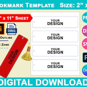 Bookmark Template, 2x8 Bookmark Template, Canva, SVG, DXF, Dwg, Ai, Png, Psd, PDF 8.5&quot;x11&quot; sheet, Printable