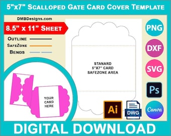 Poort envelop 5 x 7 geschulpte kaart voorbladsjabloon, eenvoudige bruiloft, canva, SVG, DXF, Dwg, Ai, png, psd, pdf vel 8,5 x 11 inch, afdrukbaar