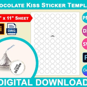Modèle d'autocollant Hershey Kiss, Mini étiquette en chocolat, cadeau de fête, Svg, toile, Dxf, Png, Psd, feuille 8,5 x 11 po, imprimable image 1
