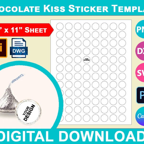 Hershey Kiss Sticker Template, Hershey Kisses, Mini Chocolate Label, Party Favor, Svg, Canva, Dxf, Png, Psd, 8.5"x11" sheet, Printable