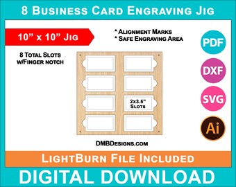 Business Card Engraving Jig, 2x3.5 inch, Common Size, 8 Slots Grid Template, SVG, LightBurn, xtool, omtech laser CO2