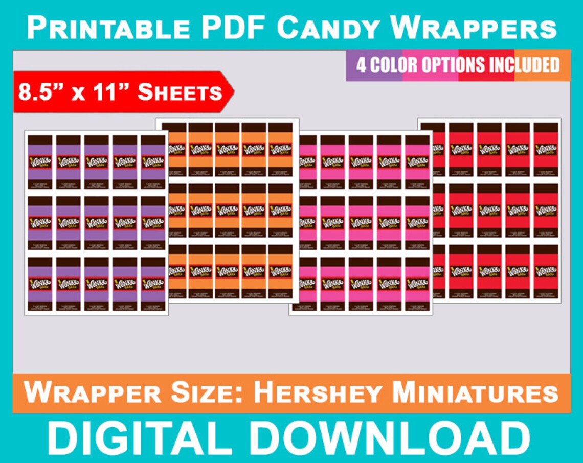 Wonka Bar Labels Mini Miniatures Size Chocolate Bar Wrappers Candy Label Willy Wonka Birthday ...