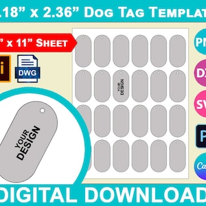 30mm x 60mm Dog Tag Template, Dog tag template, Canva, SVG, DXF, Dwg, Ai, Png, Psd, PDF 8.5&quot;x11&quot; sheet, Printable