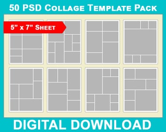 50 5x7 Photo Album Template Pack, Photo Collage, landscape or portrait, Scrapbook Template, Photoshop storyboard, Collage Templates, Psd